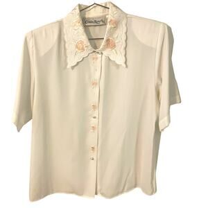 Vintage Claudia Richard Flower Embellished Blouse Sz 12